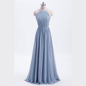 Theia Allison Halter Maxi Bridesmaid Dress in French Blue Sz 4